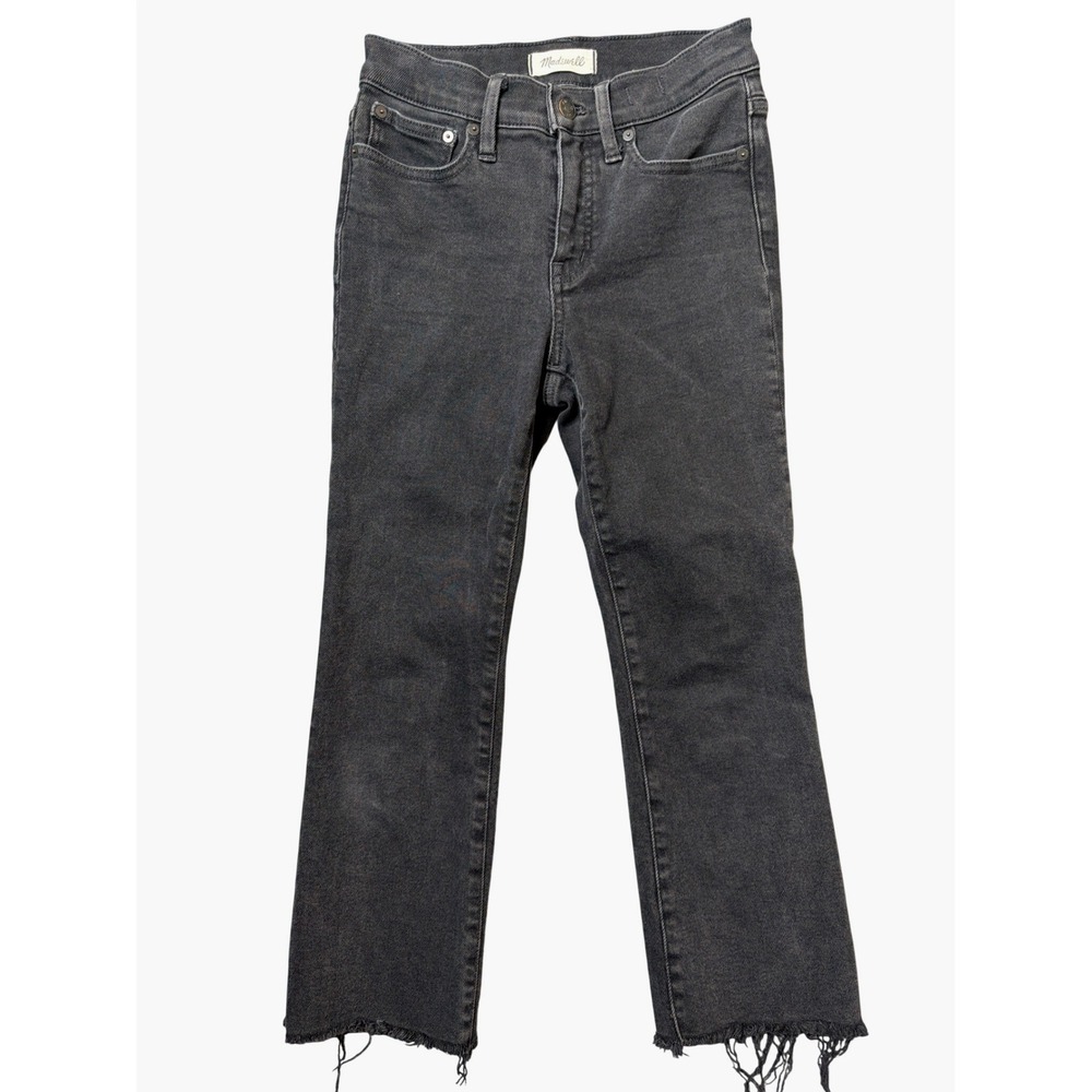 Madewell Jeans Womens 26P Cali Demi-Boot Black Raw Hem Frayed Stretch